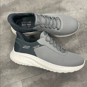 Bobs Skechers slip-ins: sport squad chaos 13 wide fit gray tennis shoes